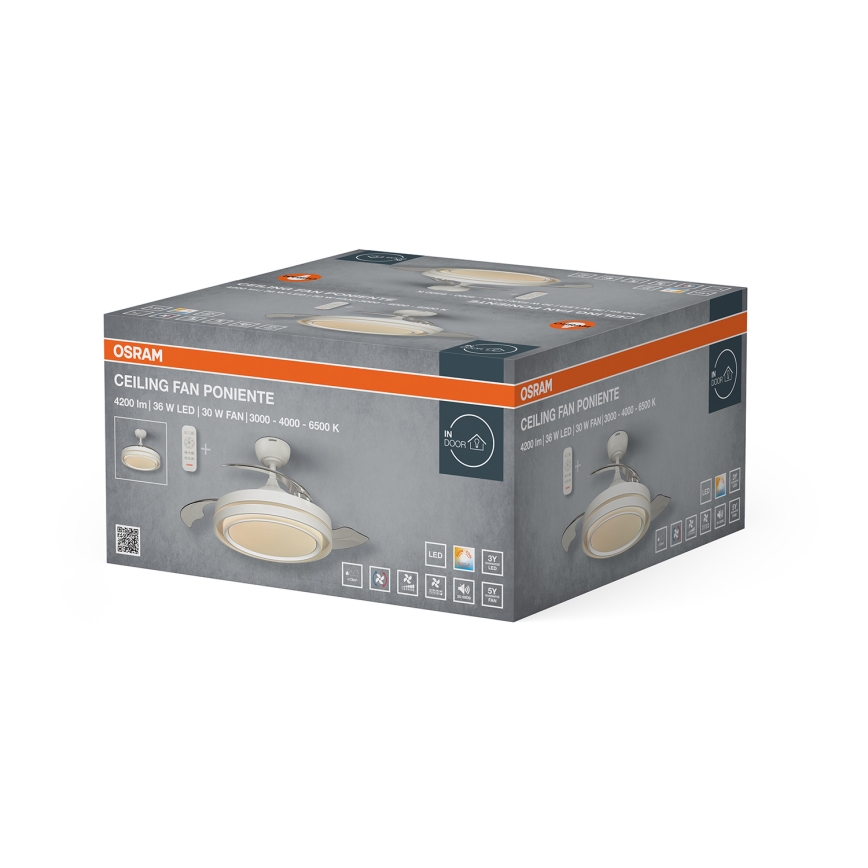 Osram - Candeeiro de teto LED dimerizável com ventilador PONIENTE LED/36W/230V 3000/4000/6500K + comando remoto