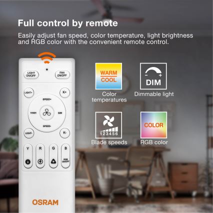 Osram - Candeeiro de teto LED dimerizável com ventilador MURLAN LED/26W/230V 3000-6500K + controlo remoto