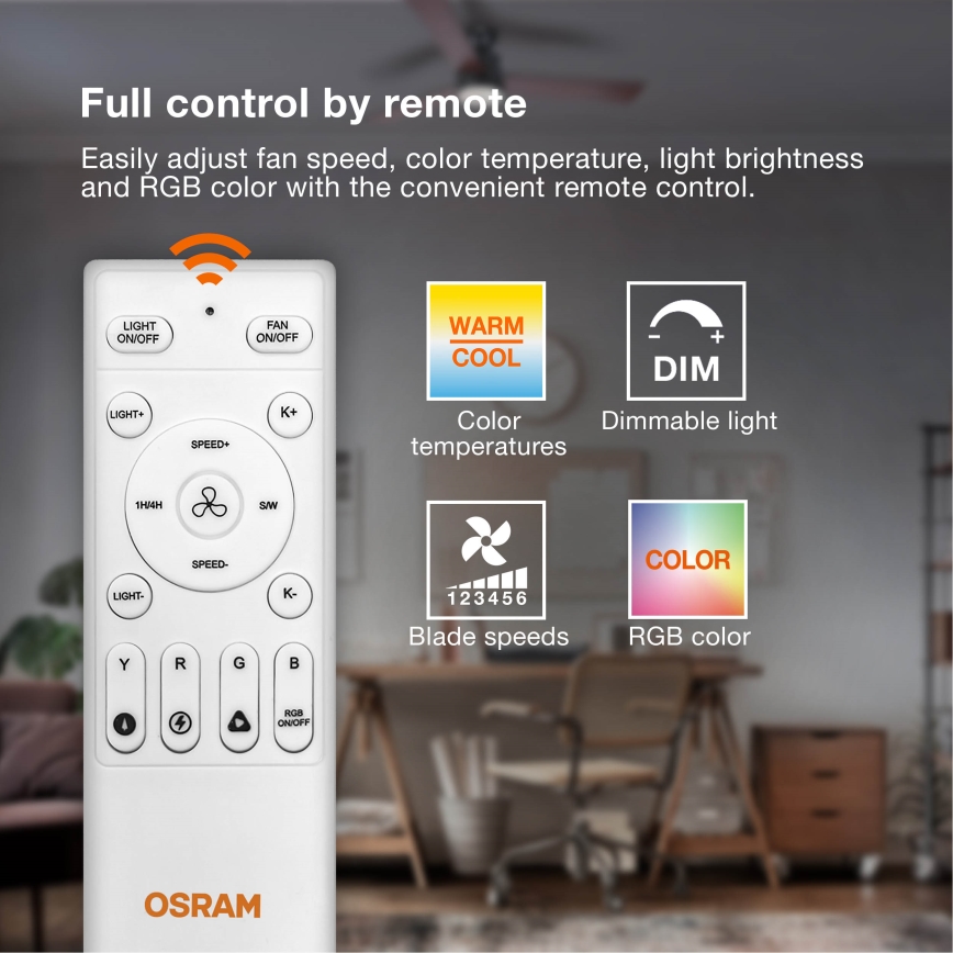 Osram - Candeeiro de teto LED dimerizável com ventilador MURLAN LED/26W/230V 3000-6500K + controlo remoto