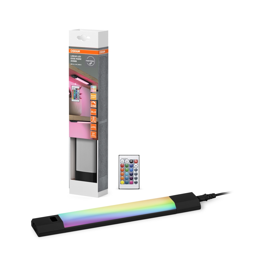 Osram - Luminária LED RGBW dimerizável para instalação sob armário com sensor de movimento LINEAR EDGE LED/4W/230V 30 cm preta + comando remoto