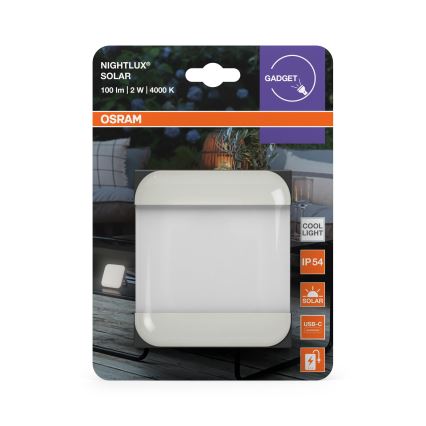 Osram - Luminária LED solar portátil NIGHTLUX LED/2W/5V IP54 cinzenta