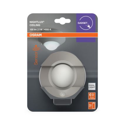 Osram - Luminária noturna LED com sensor NIGHTLUX LED/2W/3xAA prateada