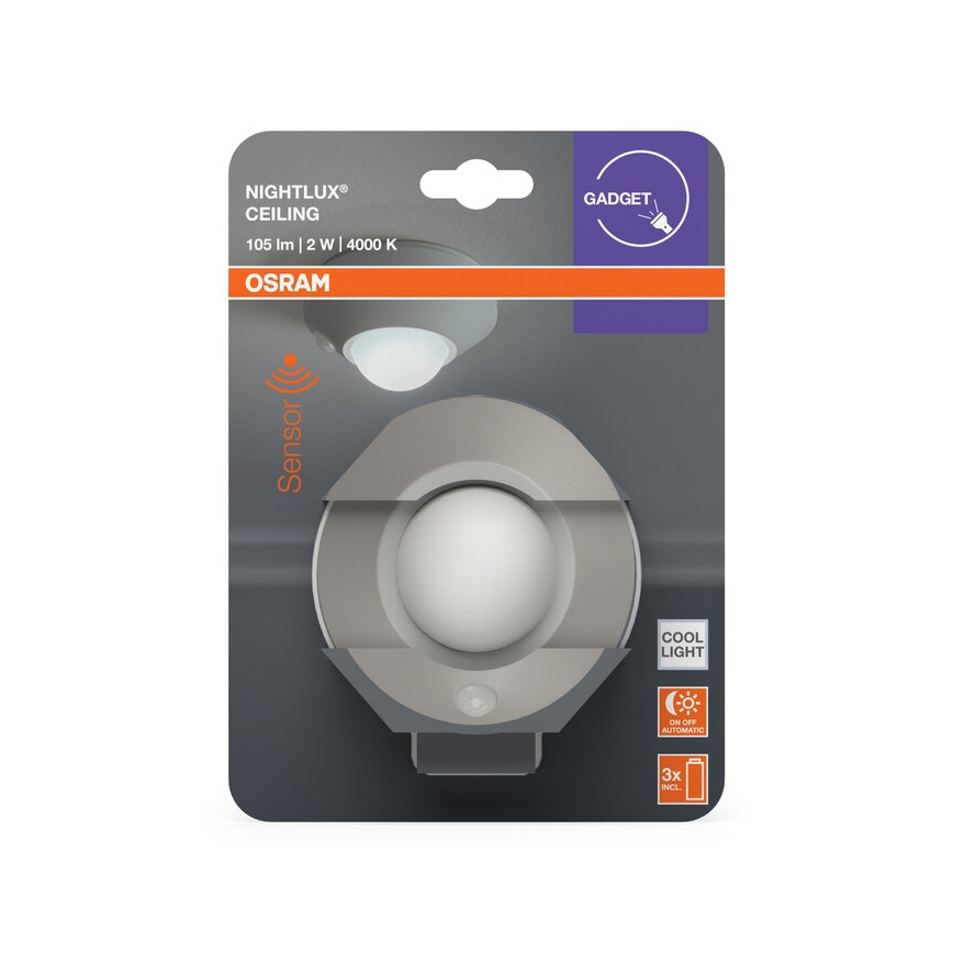 Osram - Luminária noturna LED com sensor NIGHTLUX LED/2W/3xAA prateada