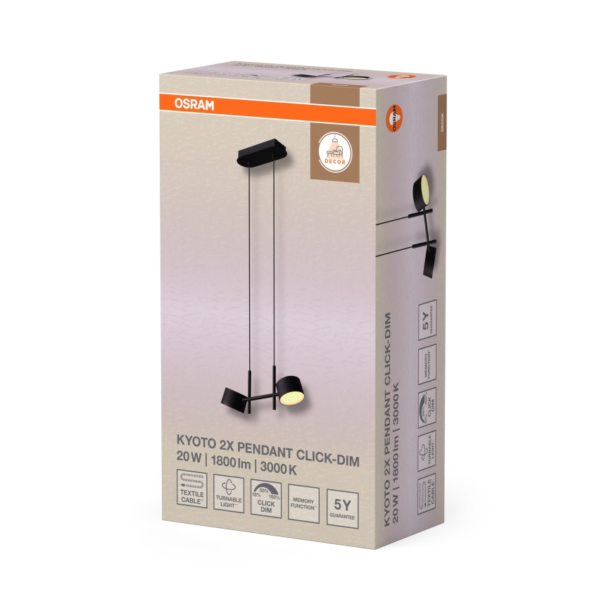 Osram - Lustre LED dimerizável suspenso por cabo DECOR KYOTO 2xLED/10W/230V CRI 90 preto