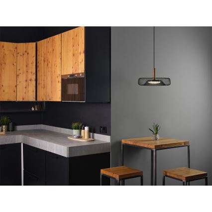 Osram - Lustre LED suspenso por cabo DECOR MESH LED/18,5W/230V Ø 40 cm preto/madeira de seringueira