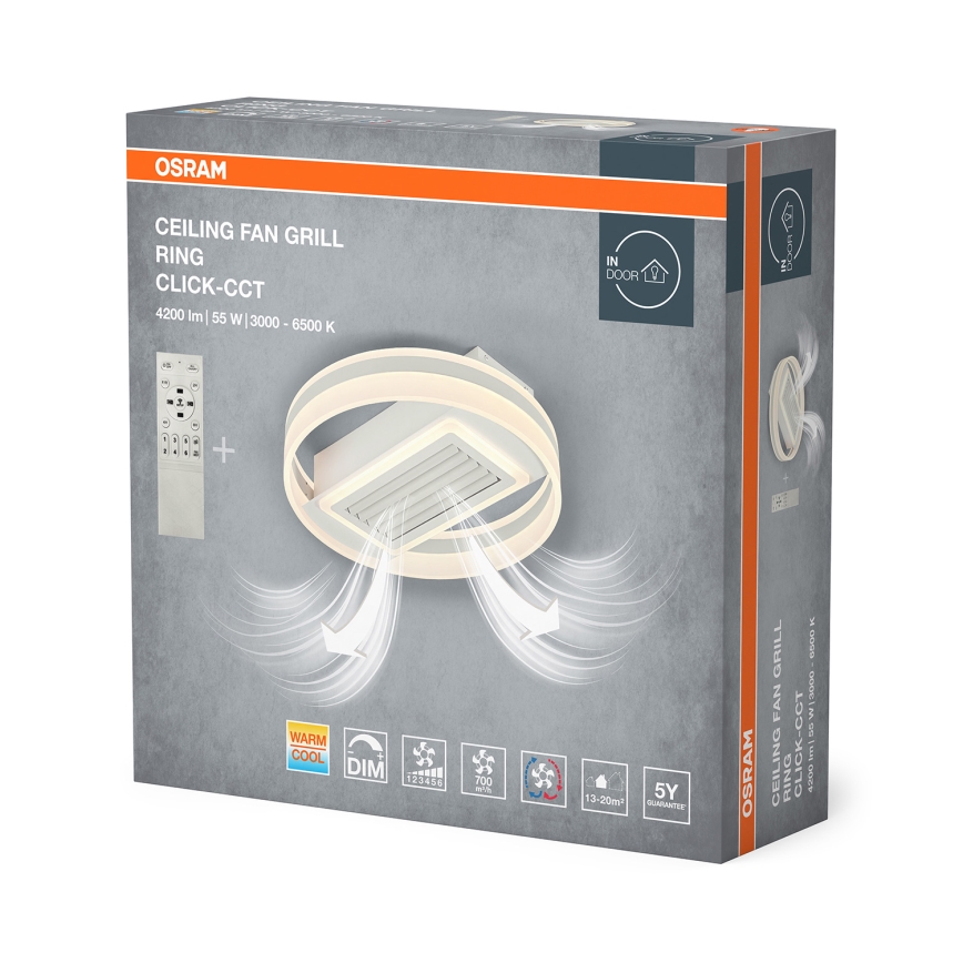 Osram - Luminária de teto LED dimerizável com ventilador CEILING FAN LED/55W/230V 3000-6500K branca + controlo remoto
