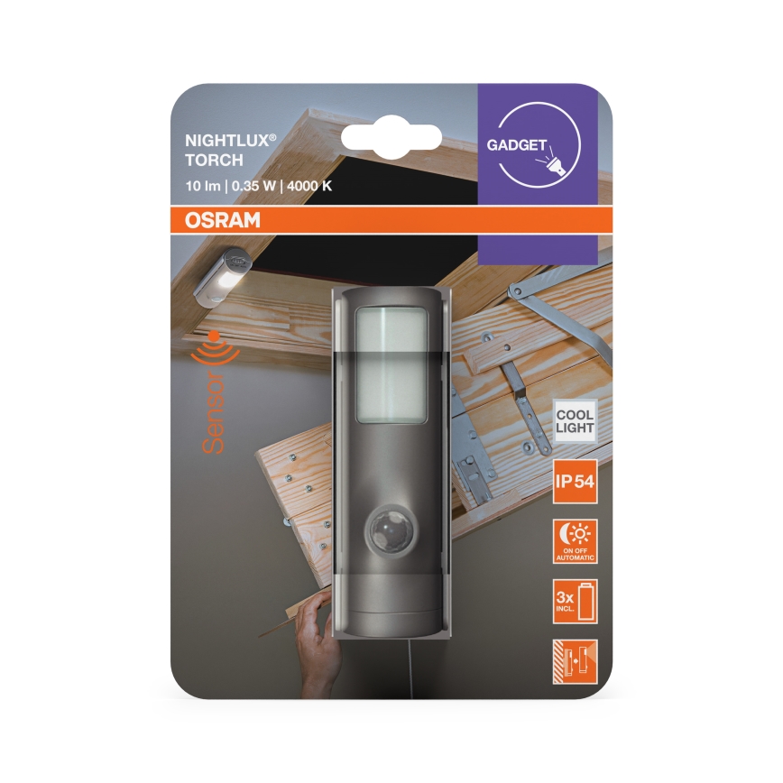 Osram - Luz de orientação LED com sensor NIGHTLUX LED/0,35W/3xAAA IP54 prata