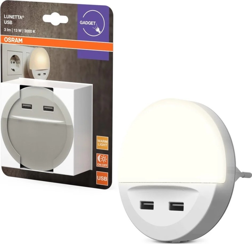 Osram - Luz noturna LED de tomada com sensor LUNETTA 2xUSB LED/13W/230V