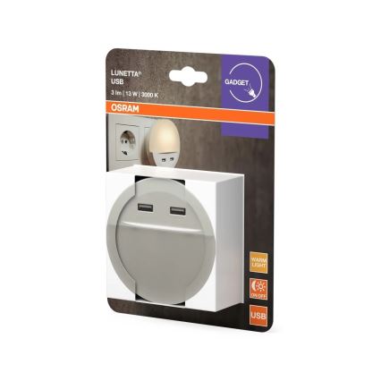 Osram - Luz noturna LED de tomada com sensor LUNETTA 2xUSB LED/13W/230V