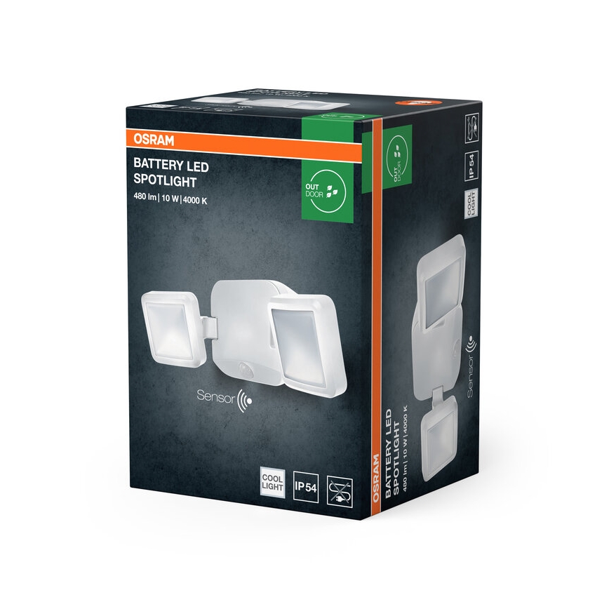 Osram - Refletor de parede LED para exterior com sensor BATTERY 2xLED/5W/4xD IP54