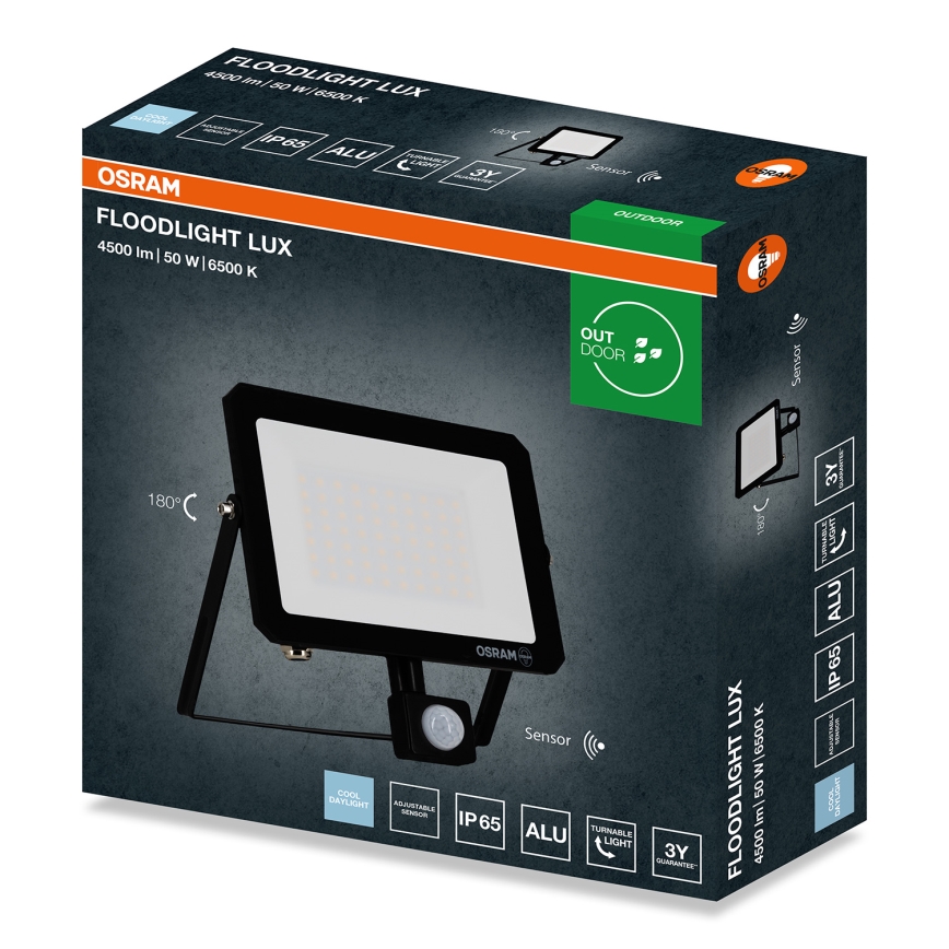 Osram - Projetor LED com sensor de movimento e crepúsculo FLOODLIGHT LED/50W/230V 6500K IP65 preto