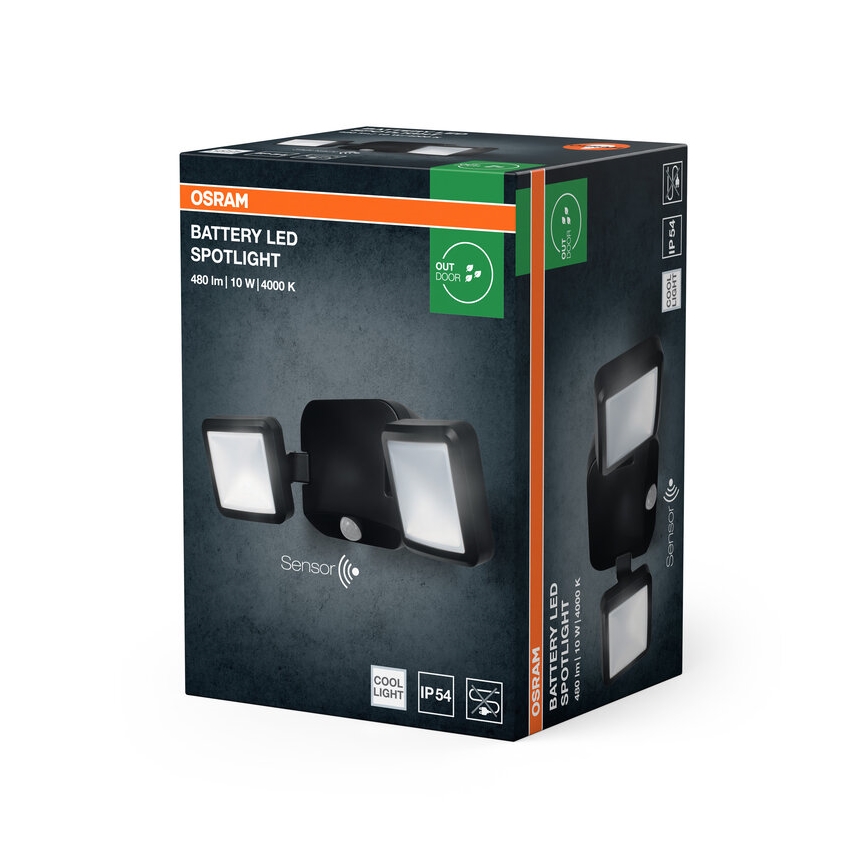 Osram - Refletor LED de parede para exterior com sensor BATTERY 2xLED/5W/4xD IP54