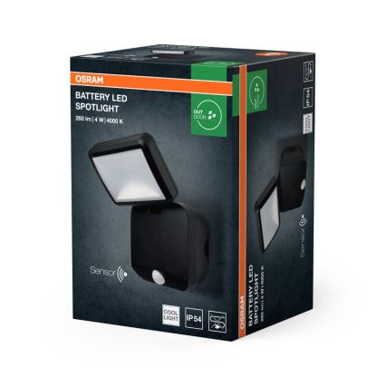 Osram - Refletor LED de Parede para Exterior com Sensor BATTERY LED/4W/4xD IP54