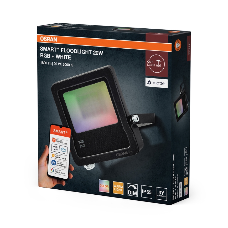 Osram - SMART+ FLOODLIGHT LED RGBW dimerizável, 20W, 230V, IP65, Wi‑Fi