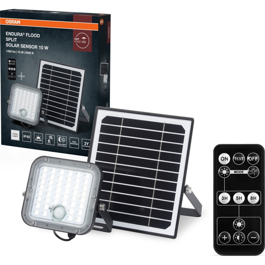 Osram - Refletor solar LED dimerizável com sensor ENDURA LED/10W/4,2V 4000K IP65 preto + controlo remoto