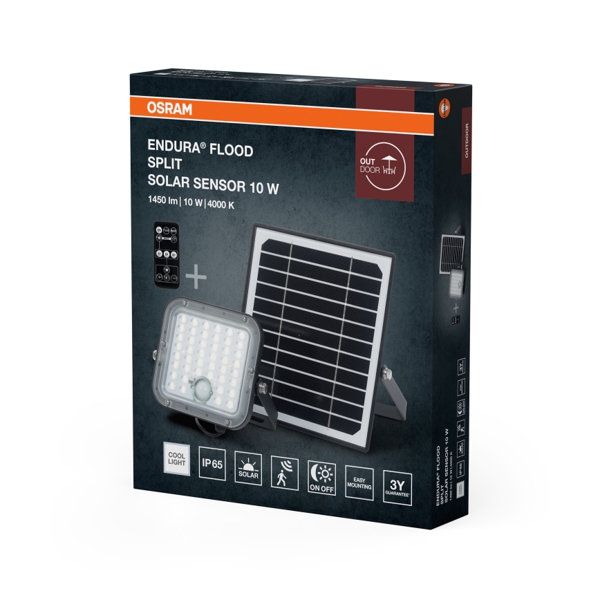 Osram - Refletor solar LED dimerizável com sensor ENDURA LED/10W/4,2V 4000K IP65 preto + controlo remoto