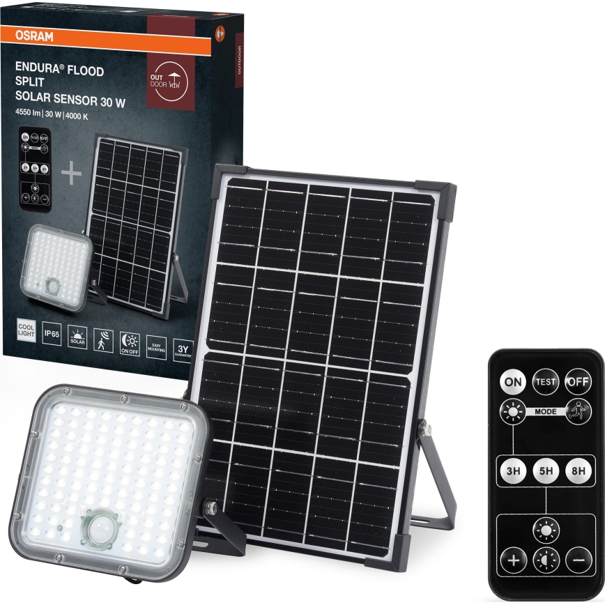Osram - Refletor solar LED dimerizável com sensor ENDURA LED/30W/6,4V 4000K IP65 preto + controlo remoto