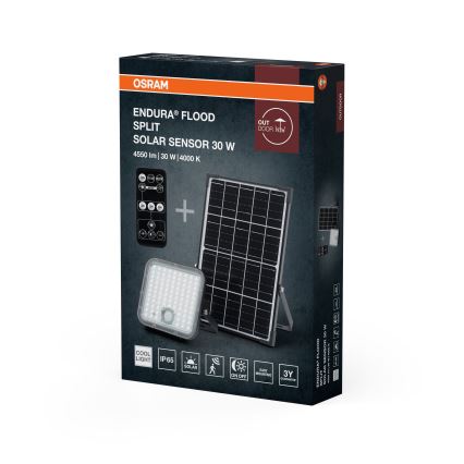 Osram - Refletor solar LED dimerizável com sensor ENDURA LED/30W/6,4V 4000K IP65 preto + controlo remoto