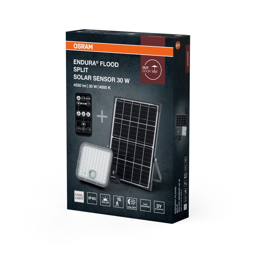 Osram - Refletor solar LED dimerizável com sensor ENDURA LED/30W/6,4V 4000K IP65 preto + controlo remoto