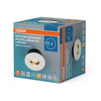 Osram - SPOT LED de encastrar para casa de banho 1x GU10/4,3 W/230 V 2700 K CRI 90 Ø 8,5 cm IP65 branco