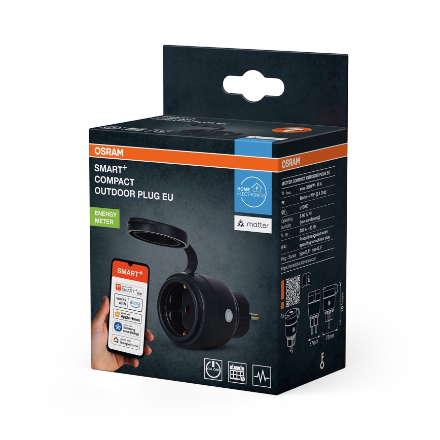Osram - Tomada exterior inteligente SMART+ MATTER SCHUKO 3680W/230V/16A IP44 Wi-Fi