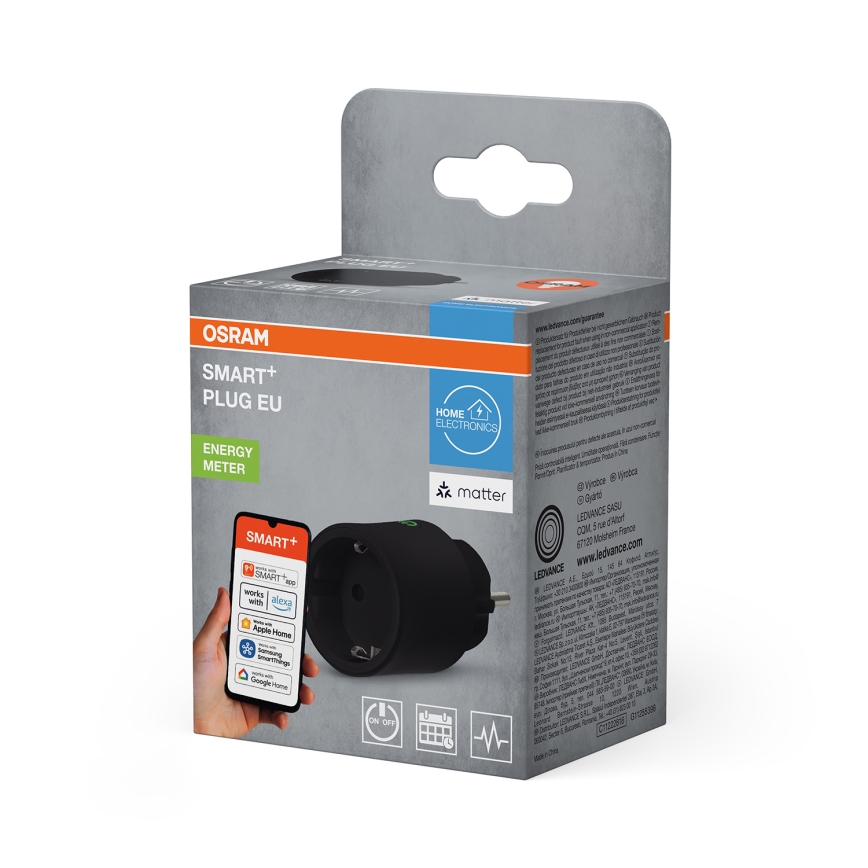 Osram - Tomada inteligente SMART+ MATTER SCHUKO 2300W/230V/10A Wi-Fi preta