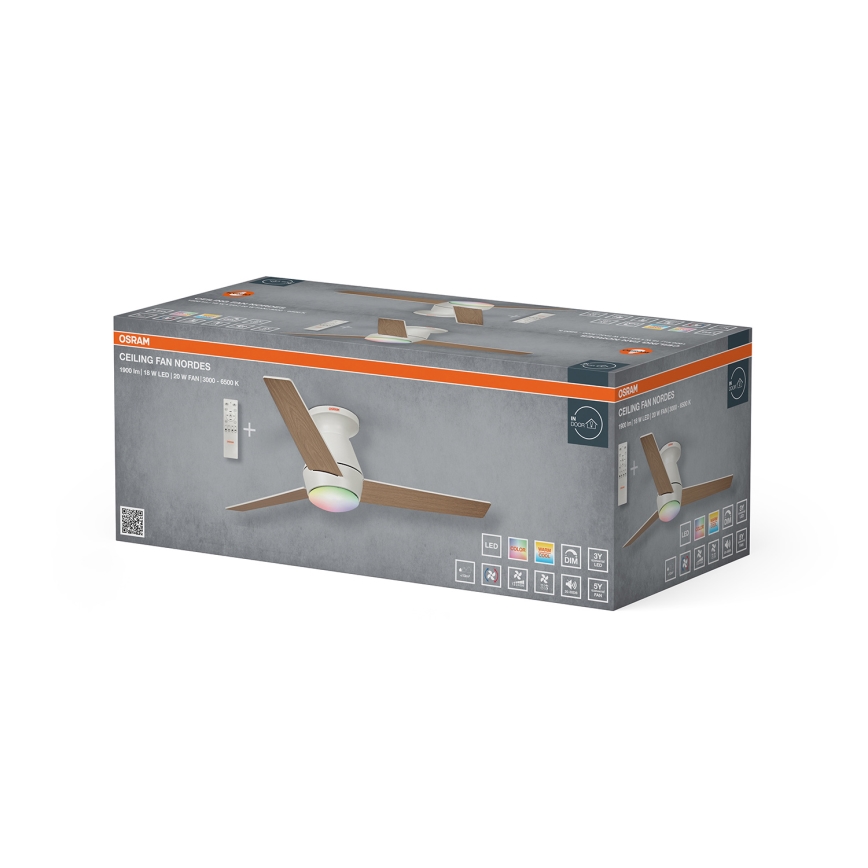 Osram - Ventilador de tecto LED RGB regulável NORDES LED/18W/230V 3000-6500K + controlo remoto