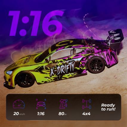 Overmax - carro drift RC com controlo remoto X-DRIFT 1000 mAh amarelo/roxo
