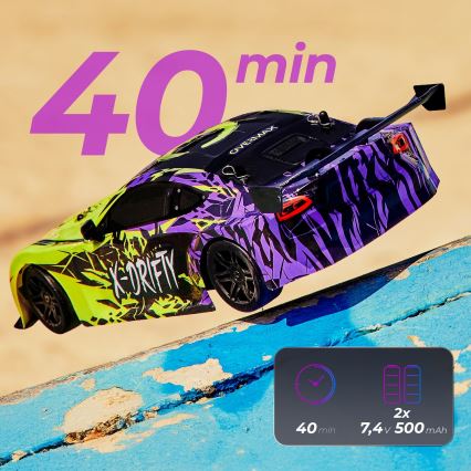 Overmax - carro drift RC com controlo remoto X-DRIFT 1000 mAh amarelo/roxo