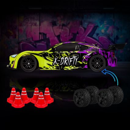 Overmax - carro drift RC com controlo remoto X-DRIFT 1000 mAh amarelo/roxo