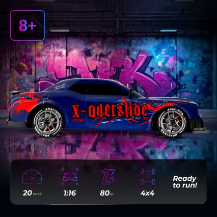 Overmax - Carro de drift RC 2 em 1 X-OVERSLIDE com comando remoto, 1000 mAh, preto/verde/azul/vermelho
