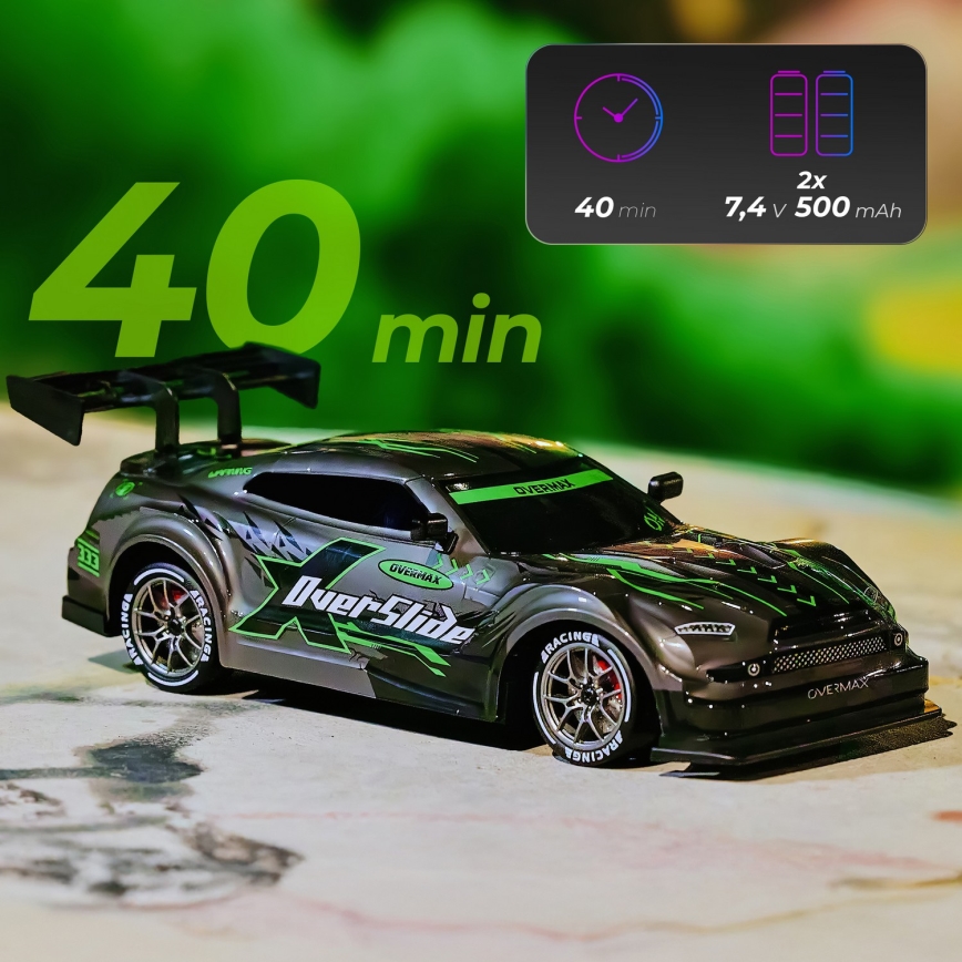 Overmax - Carro de drift RC 2 em 1 X-OVERSLIDE com comando remoto, 1000 mAh, preto/verde/azul/vermelho