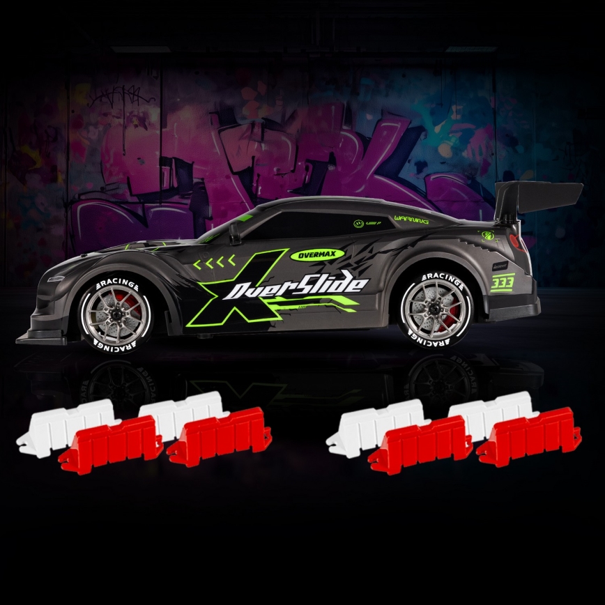 Overmax - Carro de drift RC 2 em 1 X-OVERSLIDE com comando remoto, 1000 mAh, preto/verde/azul/vermelho