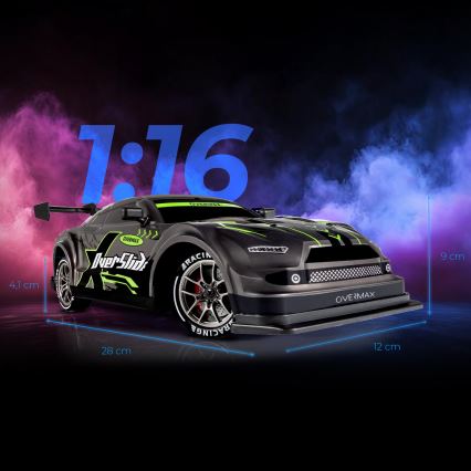 Overmax - Carro de drift RC 2 em 1 X-OVERSLIDE com comando remoto, 1000 mAh, preto/verde/azul/vermelho