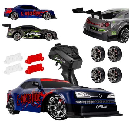 Overmax - Carro de drift RC 2 em 1 X-OVERSLIDE com comando remoto, 1000 mAh, preto/verde/azul/vermelho