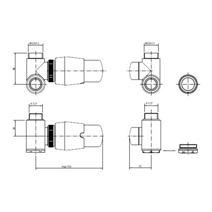 P.M.H. INTER-LW - Válvula com cabeça termostática INTER, esquerda/branca