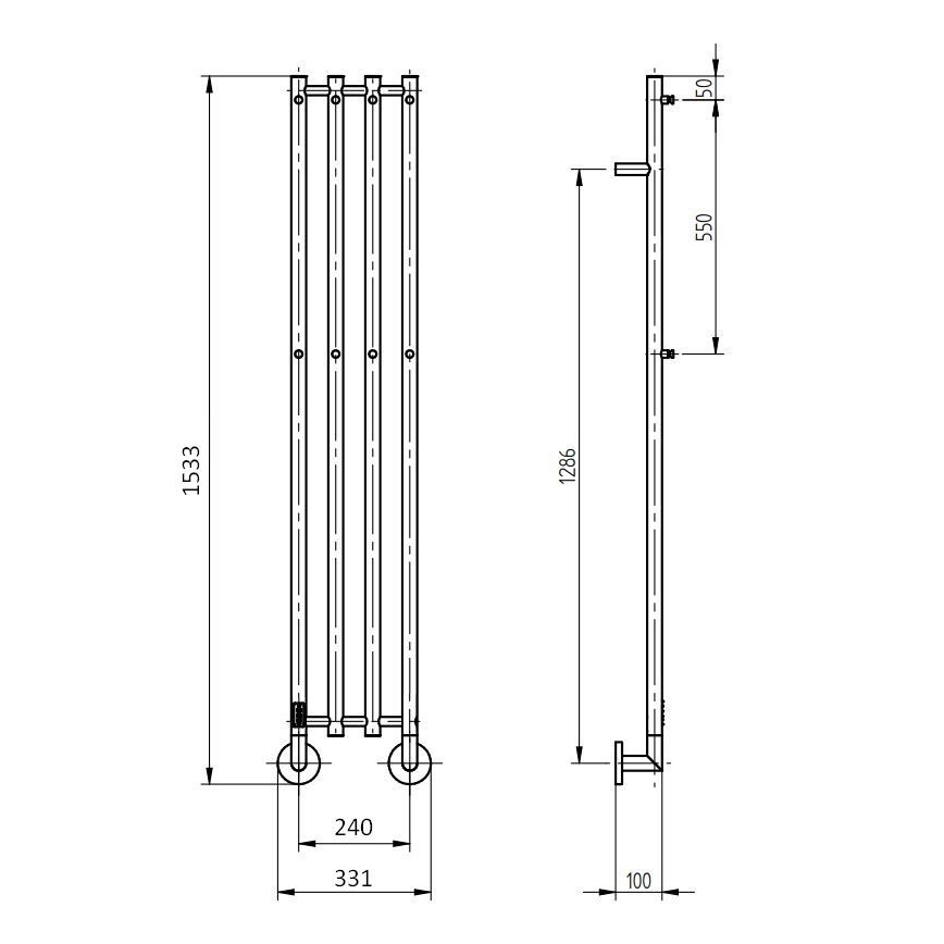 P.M.H. MO1SS-LK - Toalheiro elétrico MONA 93W/230V 153,3 cm IP44 aço inoxidável polido