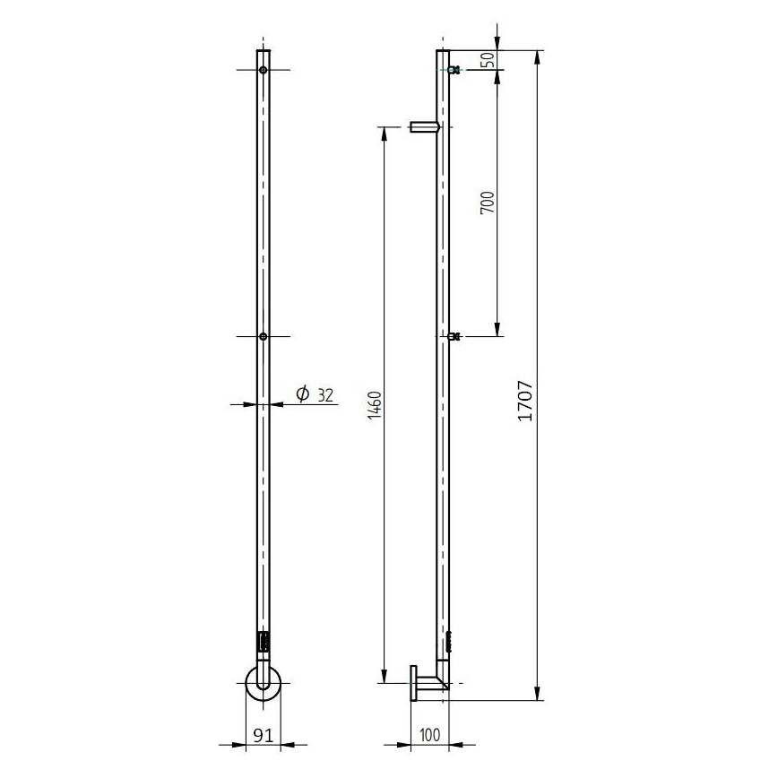 P.M.H. OL1B - Toalheiro elétrico OLE 24W/230V 170 cm IP44 preto