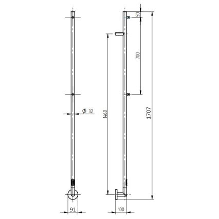 P.M.H. OL1SS - Toalheiro elétrico OLE 24W/230V, 170 cm, IP44, em aço inoxidável polido