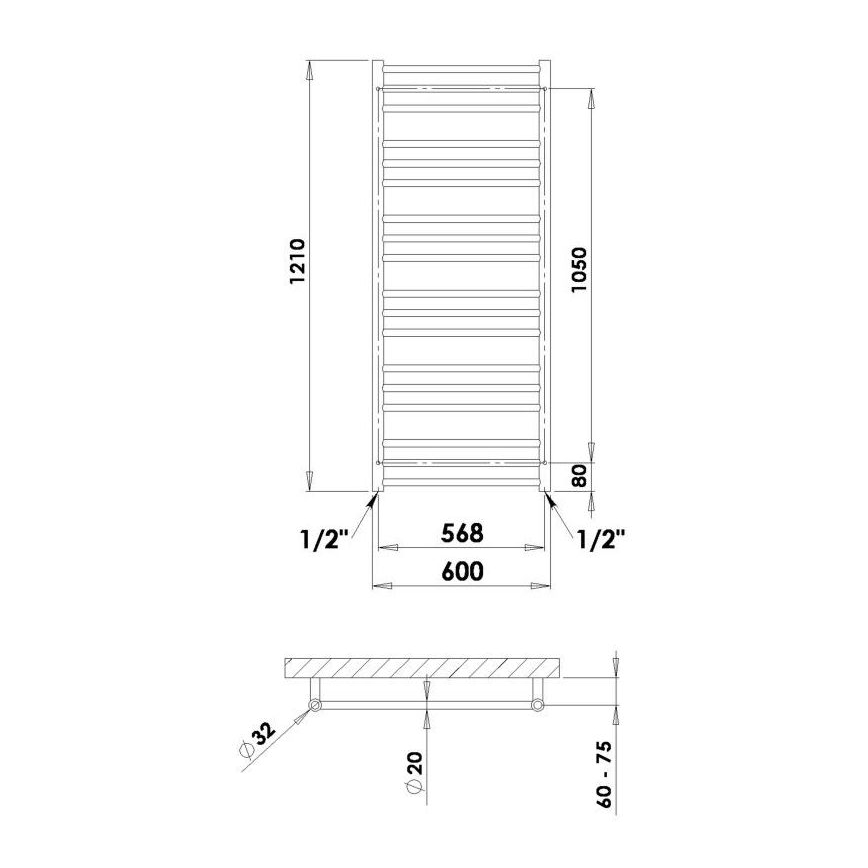 P.M.H. SN4C - Radiador toalheiro para casa de banho SORANO 470W 121 cm cromo brilhante