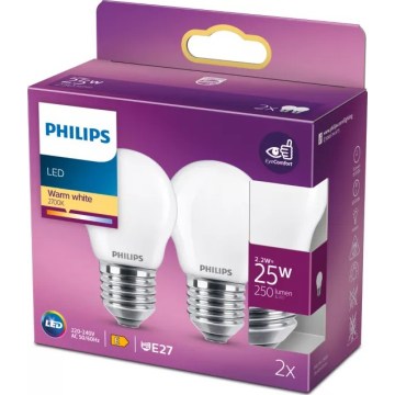 Pack 2x Lâmpadas LED Philips P45 E27/2,2W/230V 2700K