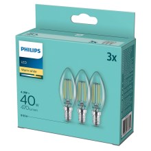 PACK 3x Lâmpadas LED Philips B35 E14/4.3W/230V 2,700K