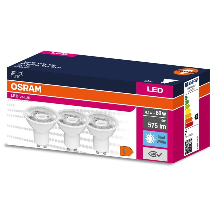 Pack 3x Lâmpadas LED refletoras PAR16 GU10/6,9W/230V 4000K 60° - Osram