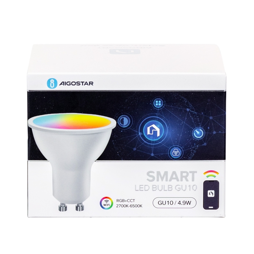 Pack 4x Lâmpadas LED RGBW Dimerizáveis Smart GU10/4,9W/230V 2700-6500K - Aigostar