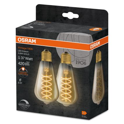 Pack de 2 lâmpadas LED dimerizáveis Filamento Vintage E27/7,8W/230V 1800K - Osram