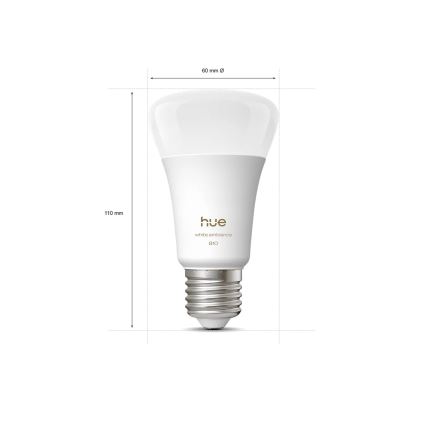 Pack 2x Lâmpadas LED Reguláveis Philips Hue WHITE AMBIANCE E27/6W/230V 1000-20000K