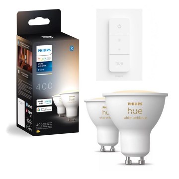 Pack de 2 lâmpadas LED dimerizáveis Philips Hue WHITE AMBIANCE GU10/4,2W/230V 2200-6500K + interruptor dimmer