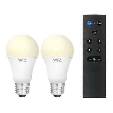 Pack de 2 lâmpadas LED reguláveis A60 E27/9W/230V 2700K Wi-Fi + controlo remoto - WiZ