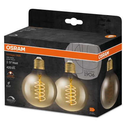Pack de 2 lâmpadas LED reguláveis Filamento Vintage E27/4,8W/230V 2200K - Osram