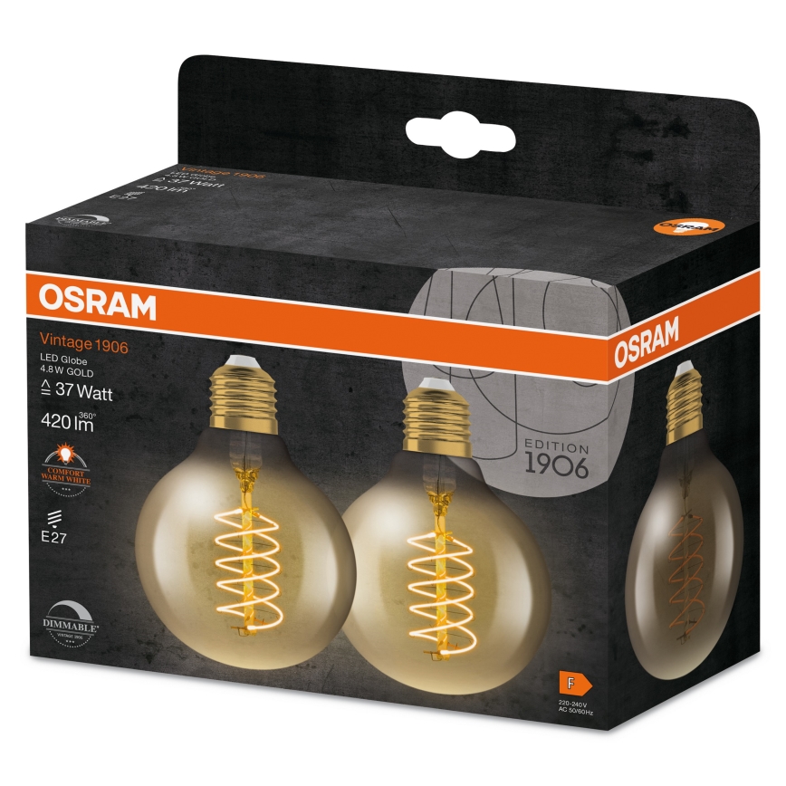 Pack de 2 lâmpadas LED reguláveis Filamento Vintage E27/4,8W/230V 2200K - Osram